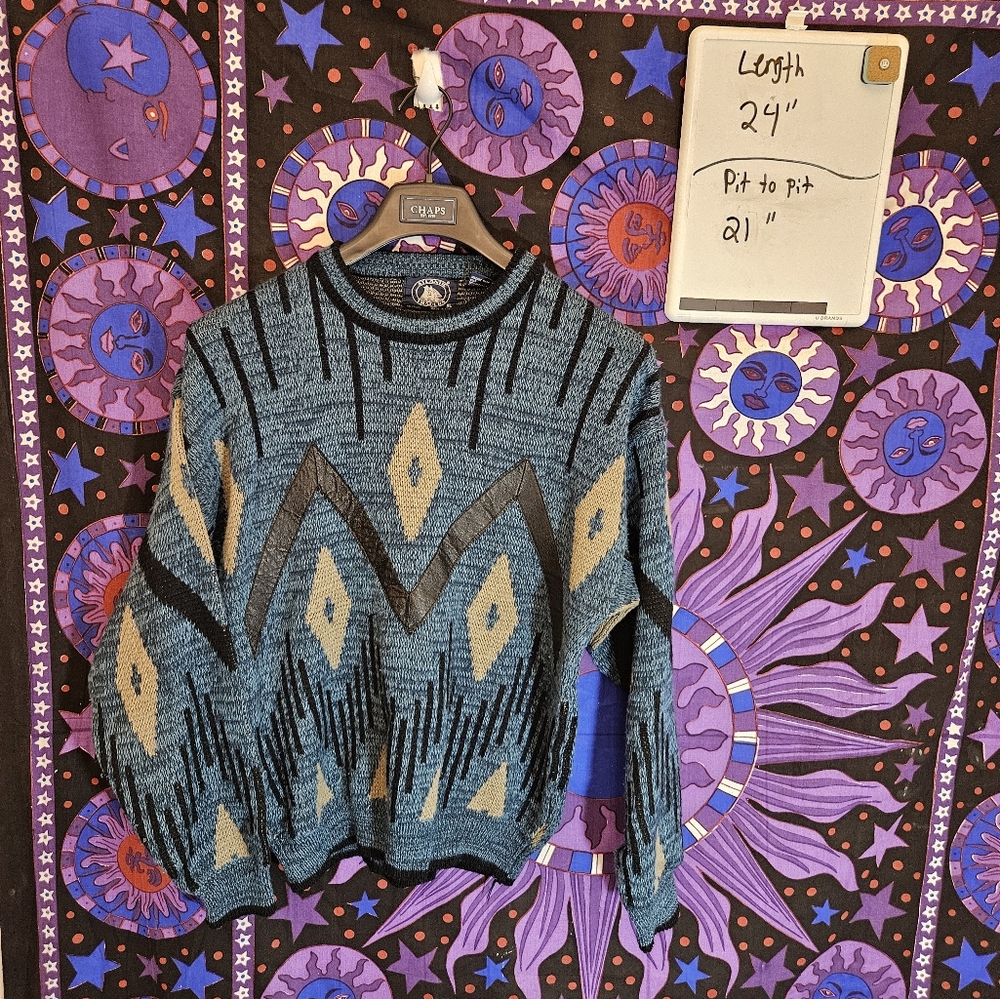 Vintage 90's Atlantic Traders Leather M Knit Crewneck Sweater!